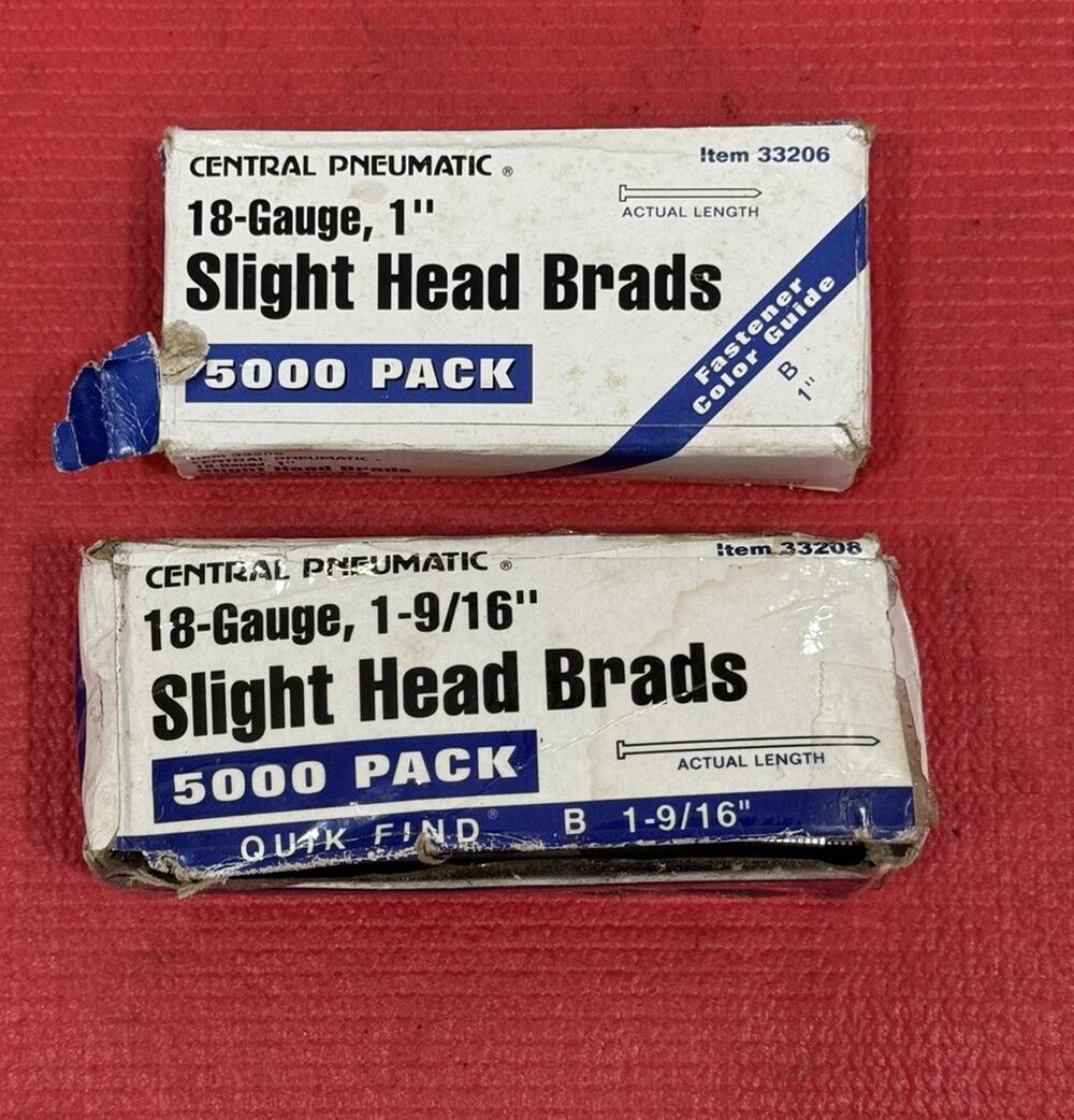 Central Pneumatic 2PC 33206 & 33208 18-Gauge Slight Head Brad Nails 1" & 1-9/16”